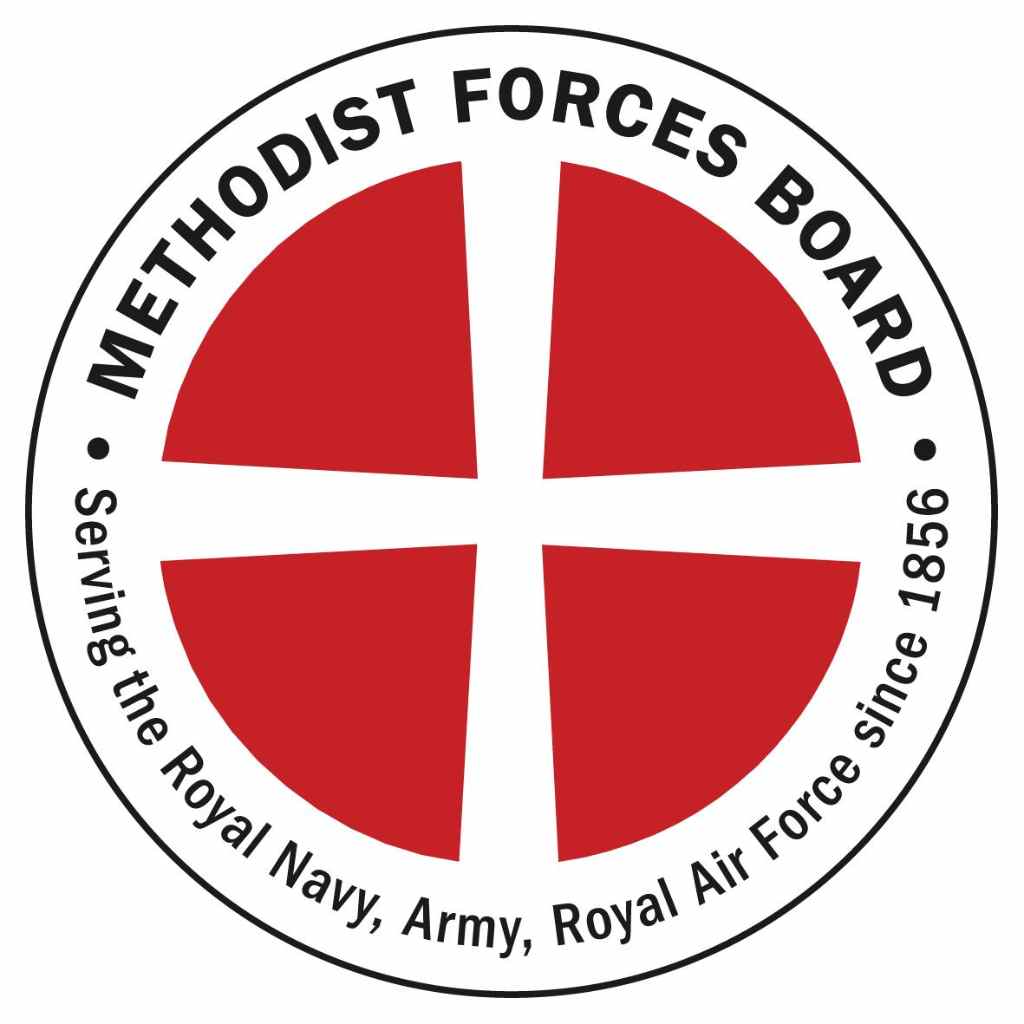 A circular logo with a red cross on a white background. Around the edge, it reads “METHODIST FORCES BOARD” and “Serving the Royal Navy, Army, Royal Air Force since 1856.”.